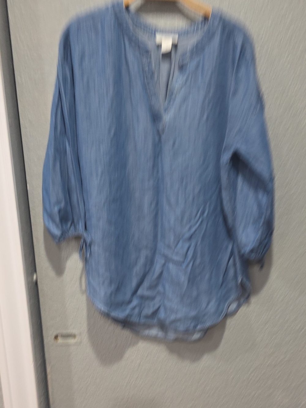 LOFT Light Denim Blue Tunic with V-Neck and Side Ties
